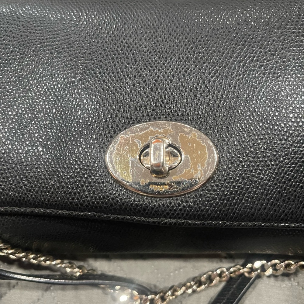 Coach Black Leather Chain Strap Convertible Shoulder Bag Crossbody - Picture 13 of 14